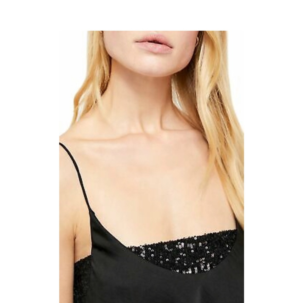 Free People Turn It On Sequin Cami Black S Spaghetti Strap